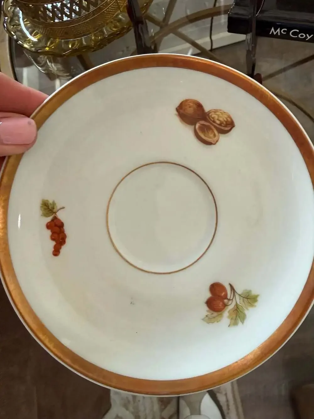 PMR Bavaria Jaeger & Co. Golden Crown E&R Harvest Fruit and Nut Teacup and Sauce